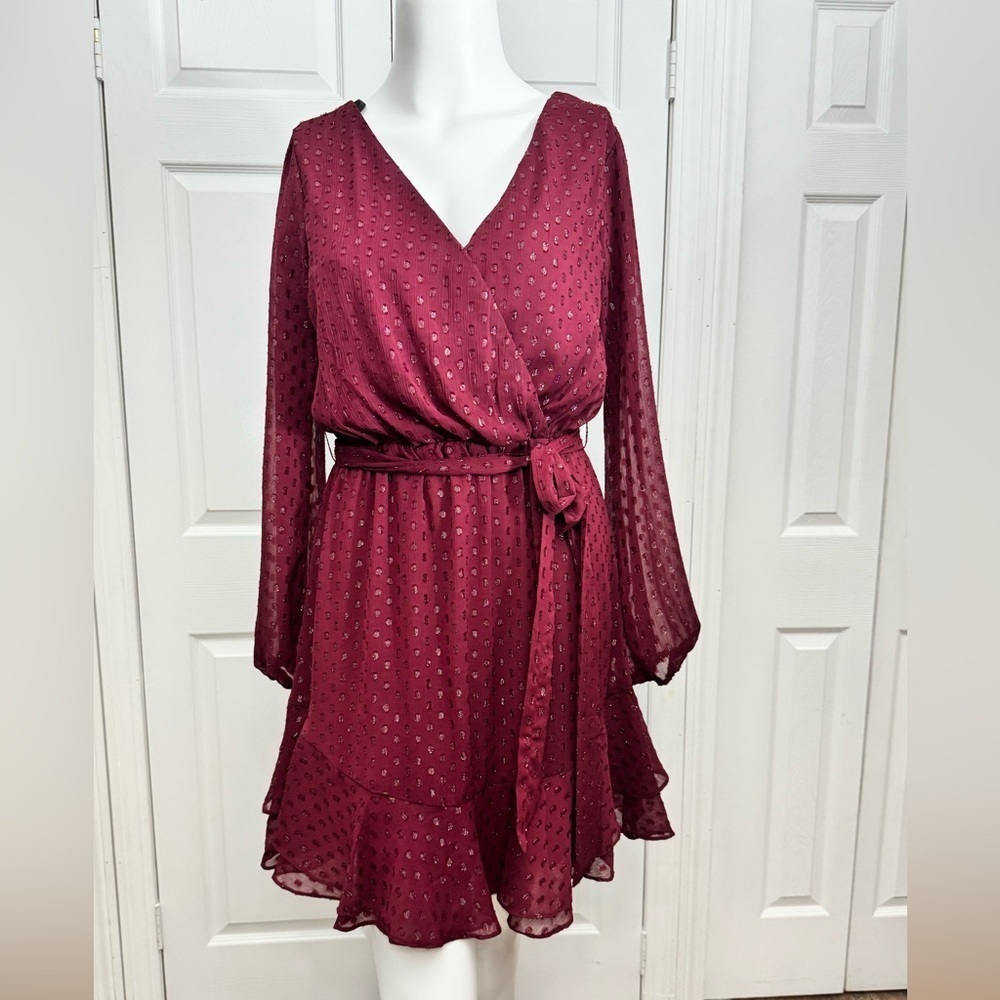 Fit & Flare Chiffon Dress Long Puff Sleeves Size 4 NWT Premier Amour - Picture 3 of 13